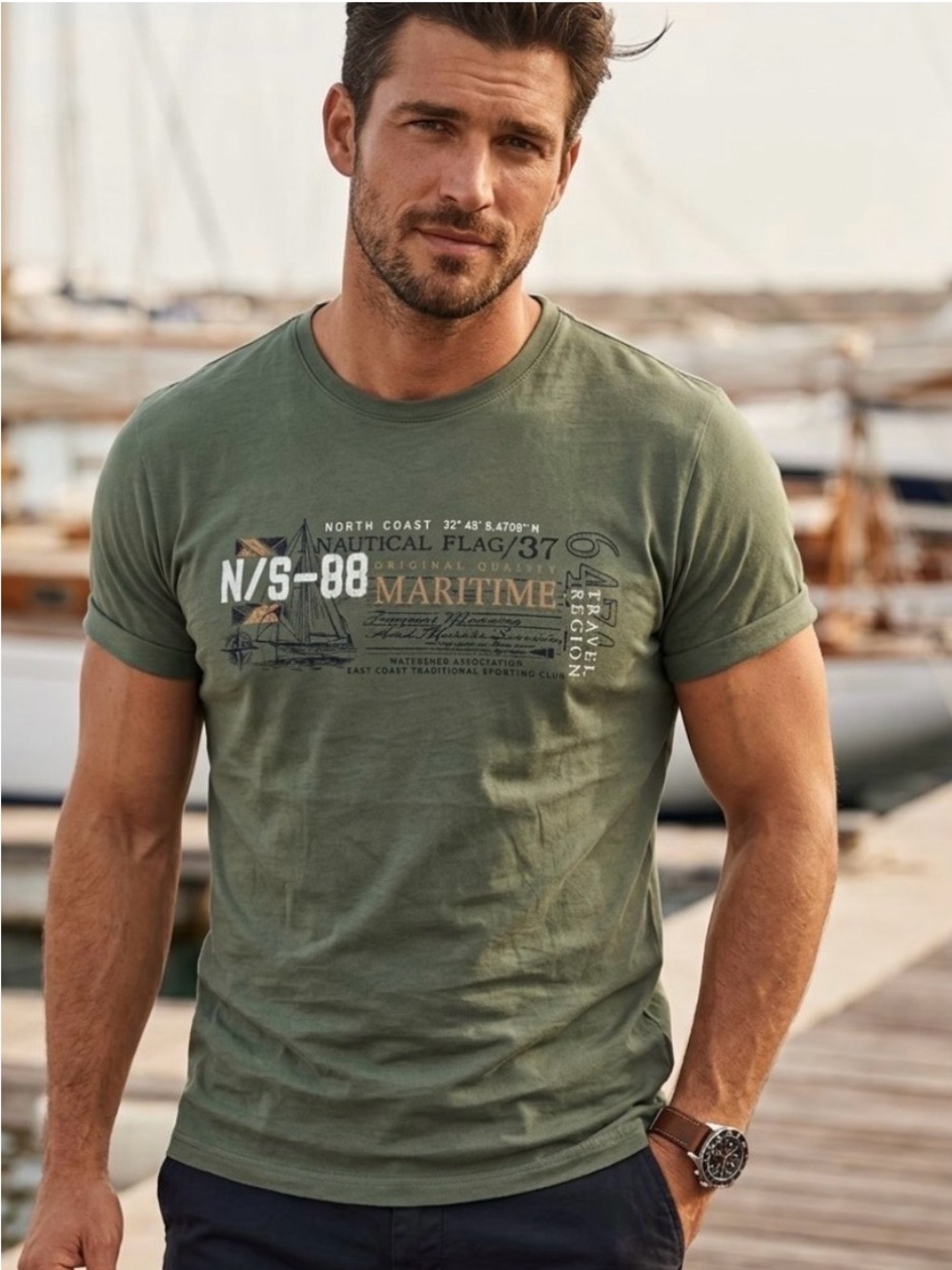 LC Waikiki Men's  Green Graphic Tee Crewneck T shirt